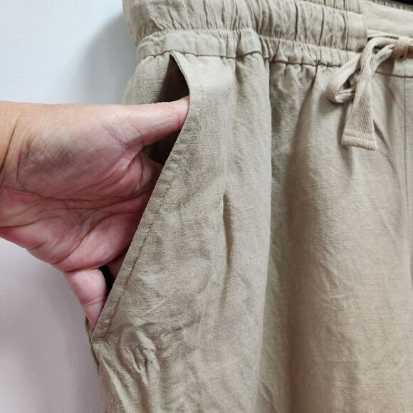 A New Day Womens Cropped Linen Pants Size XXL Wide Leg Beachy Neutral Vaca Tan - Picture 3 of 13